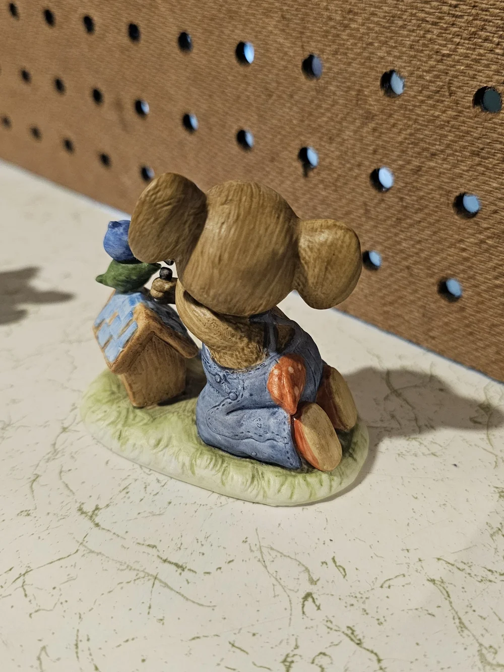 Enesco Mouse Figurine in Blue Overalls with Birdhouse